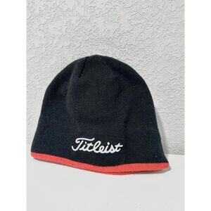 Fitleist Mens Golf Beanie Black and Red Logo Warn Lightweight One Size